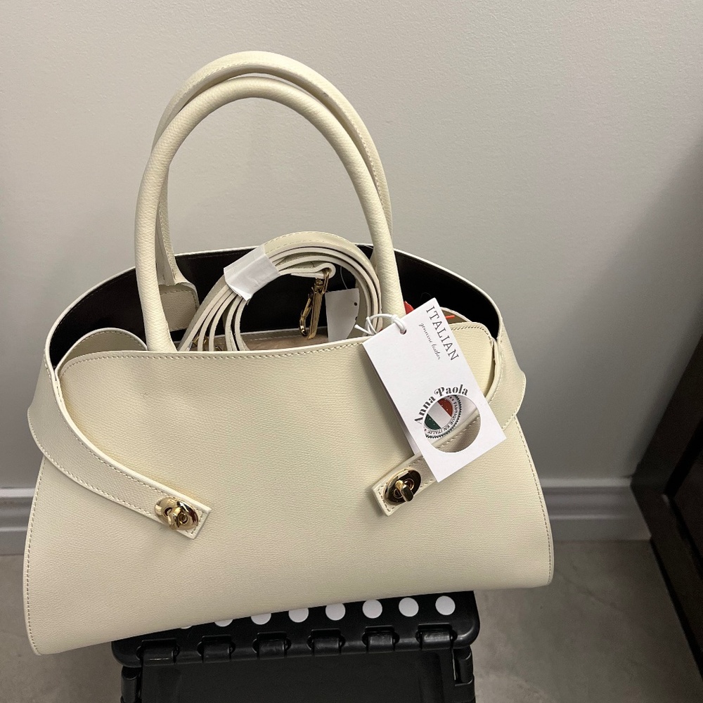Anna Paola cream large leather bag made in Italy